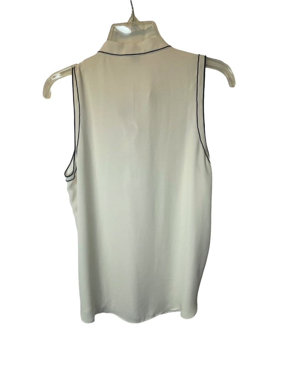 Ann Taylor Cream Sleeveless Tie-Neck Shell with Black Piping Women’s Size Small - Picture 2 of 7